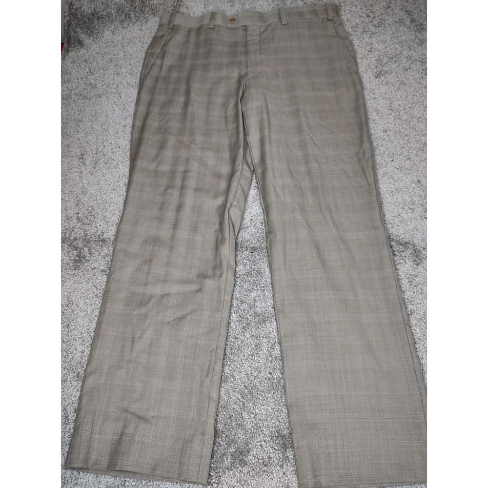Aristo Eighteen Stirling 100% Wool Pants Mens 37 Light Brown Plaid Flat Front‎